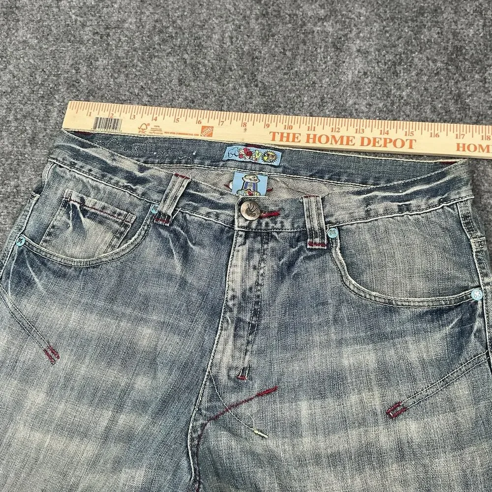 Y2K Miskeen Jorts Baggy Skater Hip Hop Embroidered Back Pocket Size 34